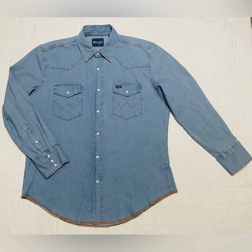 Wrangler Men's Stonewash Cowboy Cut Snap Front Long Sleeve Cotton Shirt Size L - Picture 4 of 15
